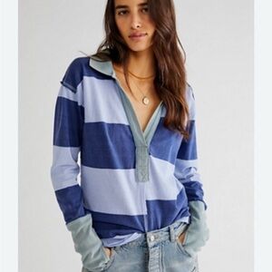 Striped Polo Shirt in Blue Tones